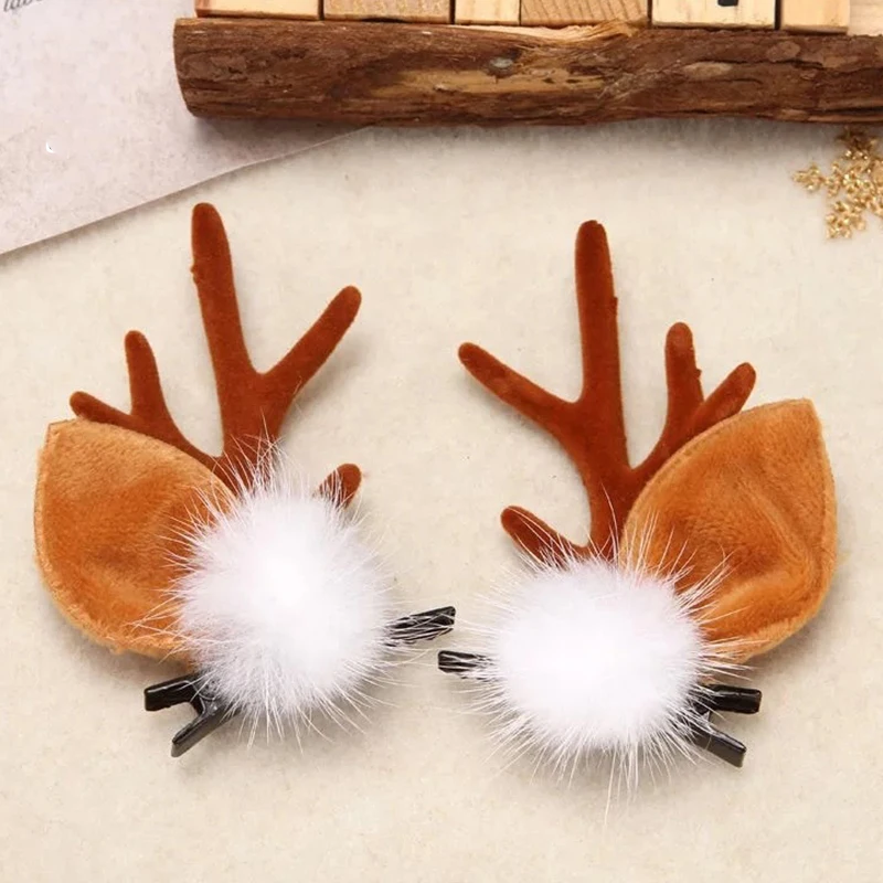 1 Pair Cute Christmas Hair Clips Antler Deer Ear Hairpins for Women Girl Festival Barrettes Headwear Xmas Party Hair Accessories
