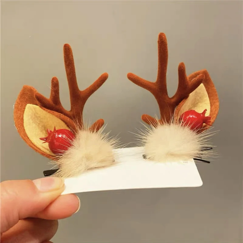 1 Pair Cute Christmas Hair Clips Antler Deer Ear Hairpins for Women Girl Festival Barrettes Headwear Xmas Party Hair Accessories